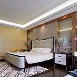 新中式实木床 现代简约样板房双人床 1.8米软包布艺床 水曲柳家具