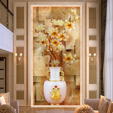 中式3D立体壁画 玄关过道走廊无缝壁画壁纸 玉雕玉兰花瓶定制