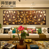 东南亚高档手工描金客厅现代装饰挂板沙发背景墙工艺画招财菩提叶