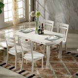 韩式田园白色可折叠伸缩实木餐桌椅组合小户型象牙白饭桌圆桌餐台