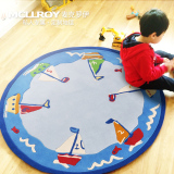 麦克罗伊进口羊毛定制男孩房儿童房圆形毯卡通帆船手工环保地毯
