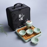 汝窑红花茶茶具陶瓷双耳茶具普洱茶泡茶器旅行便携茶具玻璃冲茶器