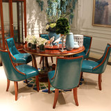 欧式餐桌 实木转盘圆饭桌1.3米一桌六椅组合 绿色园餐桌 简约家具