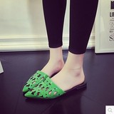 韩版夏季新款女鞋平底尖头镂空洞洞凉拖鞋黑白灰粉红绿色拖鞋包邮