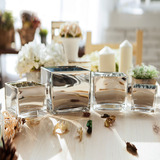 新年礼品方缸银色镜面玻璃花瓶正方形插花器彩色黑白花瓶婚庆摆件