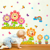 笑脸向日葵花卉可移除墙贴纸 幼儿园教室儿童房踢脚线装饰贴画