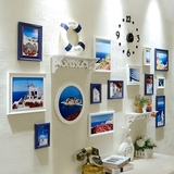 复合实木挂墙相框创意组合 欧式客厅钟表装饰品地中海照片墙画框