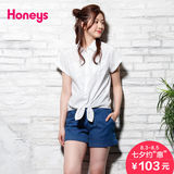 Honeys商场同款2016夏季新款全棉下摆打结短袖衬衫632-64-7927