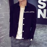 潮男16春秋韩版男士长袖衬衫领夹克外套日系修身个性拼接薄款男装