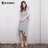 卡玛KAMA 夏季新款女装 时尚条纹V领中长裙连衣裙 7215165