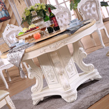 欧式餐桌大理石餐桌圆形饭桌高档餐厅家具橡木法式雕花双层带转盘