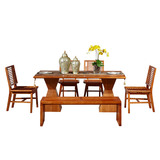 兆升 东南亚家具水曲柳槟榔色现代简约实木餐桌椅组合 餐台饭桌