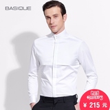 元本BASIQUE 新款中国风商务高立领衬衫男士长袖修身时尚拼接衬衣