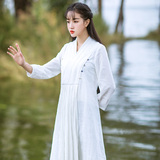 素萝 雪月 原创设计中国风女装2016新款纯色打底裙春季长袖连衣裙