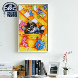 十格格精准印花 DMC十字绣创意卡通动物客厅大幅挂画 可爱花盆猫