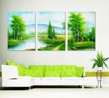 风景油画山水纯手绘欧式三联幅装饰画客厅沙发背景墙挂画