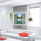 时尚客厅卧室沙发背景墙贴纸可移除家居装饰墙贴画假窗外风景山水