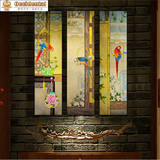 欧美艺画新中式挂屏鹦鹉多联挂画客厅装饰画玄关走廊卧室实木框画