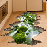 3d立体墙贴纸贴画客厅厨房地板地面贴溪流河流山水风景画防水自粘
