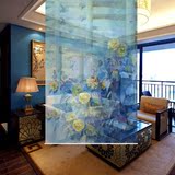 新中式家居装饰窗帘软屏挂屏卫生间厨房隔断玄关挂式屏风【蓝玉】