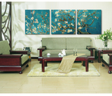 梵高杏花油画装饰画客厅现代欧式沙发背景墙三联墙画无框挂画壁画