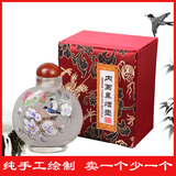 内画鼻烟壶中国传统工艺礼品 大肚子壶天然玛瑙盖 锦盒配中英说明
