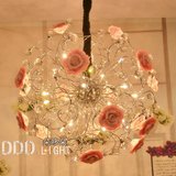 现代欧式粉色陶瓷玫瑰花球卧室餐厅水晶吊灯个性创意K9女生不锈钢