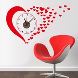 包邮红色爱心时钟表闹钟墙贴静音个性艺术立体纸婚房客厅卧室装饰