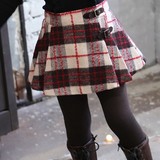 韩国童装女童冬装2014新款 英伦学院风毛呢格子儿童半身裙短裙子