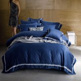 包邮 精梳纯棉60S贡缎地中海风格简约刺绣床单式床套四六件套 2米