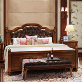 定做定制美式乡村全实木床2米2.2米大床双人床真皮软包加宽加大床
