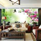 3D竹子牡丹花中式大型壁画 电视背景影视墙壁纸 客厅沙发立体墙布