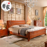 全实木床橡木床双人床简约现代中式高箱储物床1.8/1.5米婚床包邮