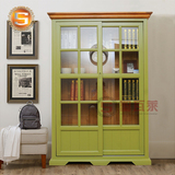 实木地中海书柜组合2门书柜带玻璃门书架美式单个推拉门书架书柜