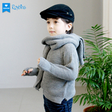 韩版男童毛衣 秋冬儿童毛衣 冬装圆领套头宝宝毛衣针织衫 送围巾