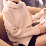 萍悦2015秋装新款通勤韩版女装宽松针织衫外套 长袖高领纯色毛衣