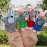 可爱三只小猪 大灰狼木制手指玩偶宝宝儿童讲故事做游戏好帮手