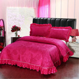 欧式床盖三件套 绗缝被 外贸原单床单韩式三件套婚庆床上用品大红