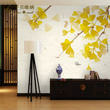 千贝 简约现代中式墙纸 银杏树复古做旧壁纸 玄关背景墙定制壁画