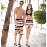新款韩国男女情侣沙滩裤 速干面料沙滩必备条纹豹纹短裤温泉泳裤