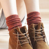 秋冬日系保暖全棉粗线彩点复古堆堆袜中筒袜森林系女袜短靴袜