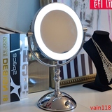 8英寸旋钮款LED带灯化妆镜台式双面梳妆镜金属公主美容镜子