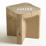 美式创意实木方凳/设计师凳子/原木雕刻镂空坐凳/原木矮凳