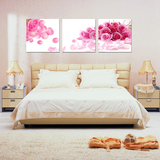 婚房装饰画 卧室床头画 温馨粉玫瑰 现代简约无框画三联挂画 壁画