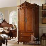 欧式实木双门大衣柜两门卧室衣橱带抽屉柜子美式推拉门衣柜储物柜