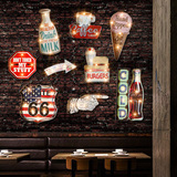 loft美式复古壁饰奶茶店酒吧咖啡厅个性墙面装饰品创意灯牌铁皮画