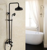 欧式全铜黑色花洒套装浴室带升降淋浴手持喷头淋雨复古冷热水龙头