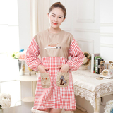 包邮长袖围裙家居韩版棉麻长袖围裙罩衣可爱厨房做饭罩衣工作服