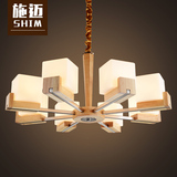 实木led吊灯个性中式北欧客厅书房灯创意卧室灯木质日韩式吊灯具