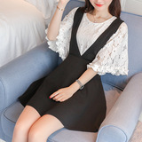 2016秋装韩版新款蕾丝衫上衣背带半身裙套装连衣裙女装两件套潮